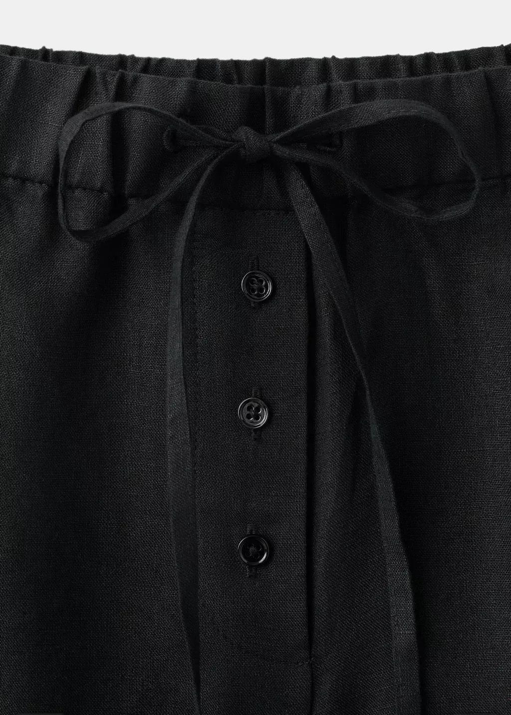 Black Linen Trousers With Buttons, Black, large image number 5