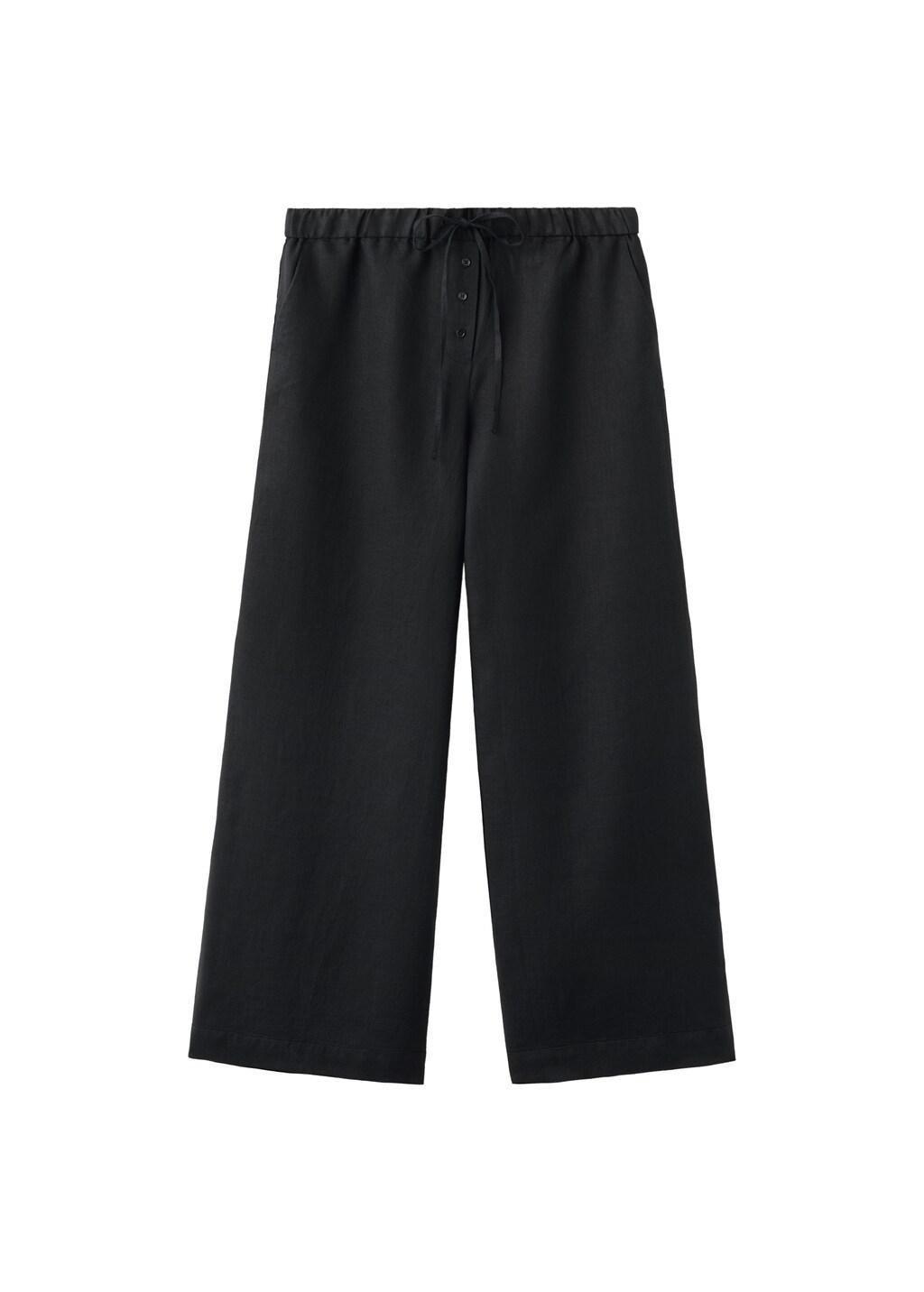 Black Linen Trousers With Buttons, Black, large image number 6