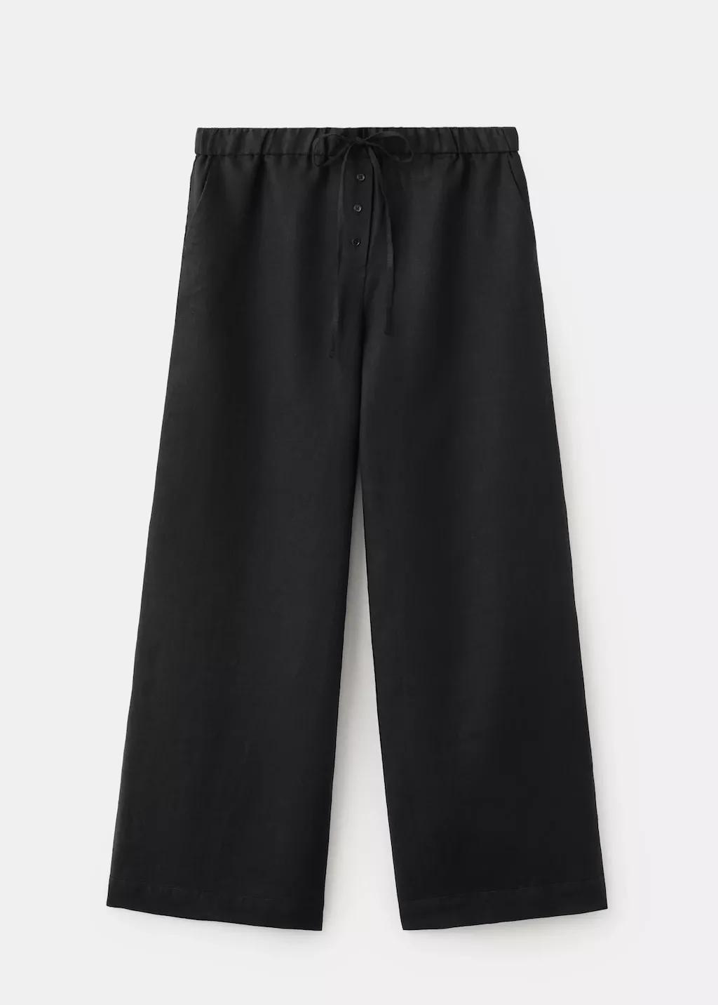 Black Linen Trousers With Buttons, Black, large image number 7