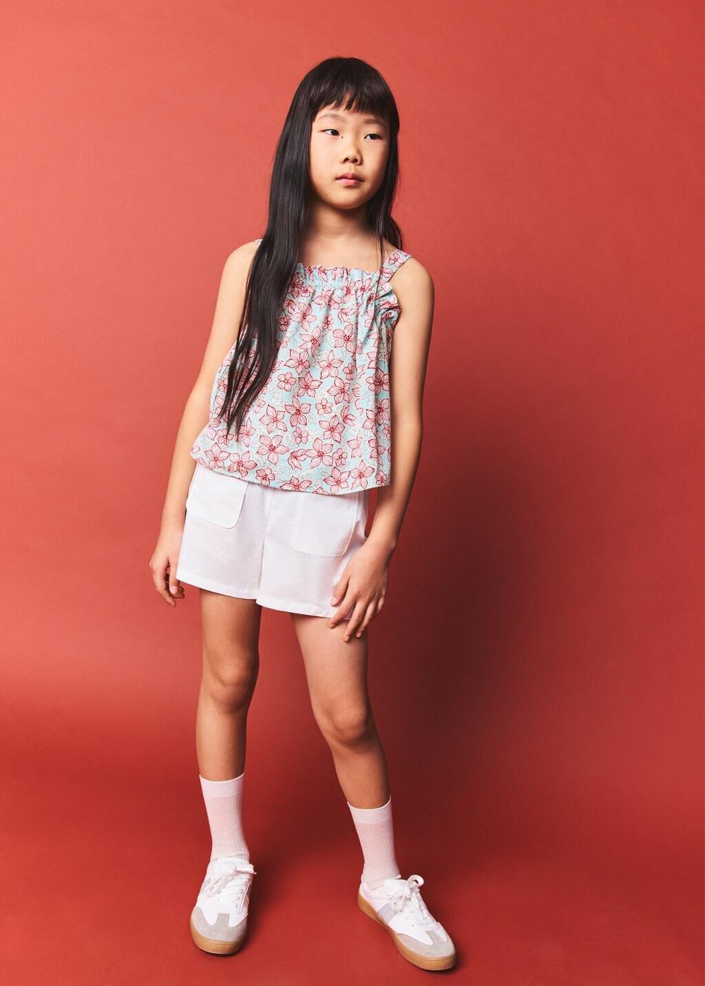 White Plain Cotton Shorts, Kids Girls, White, medium