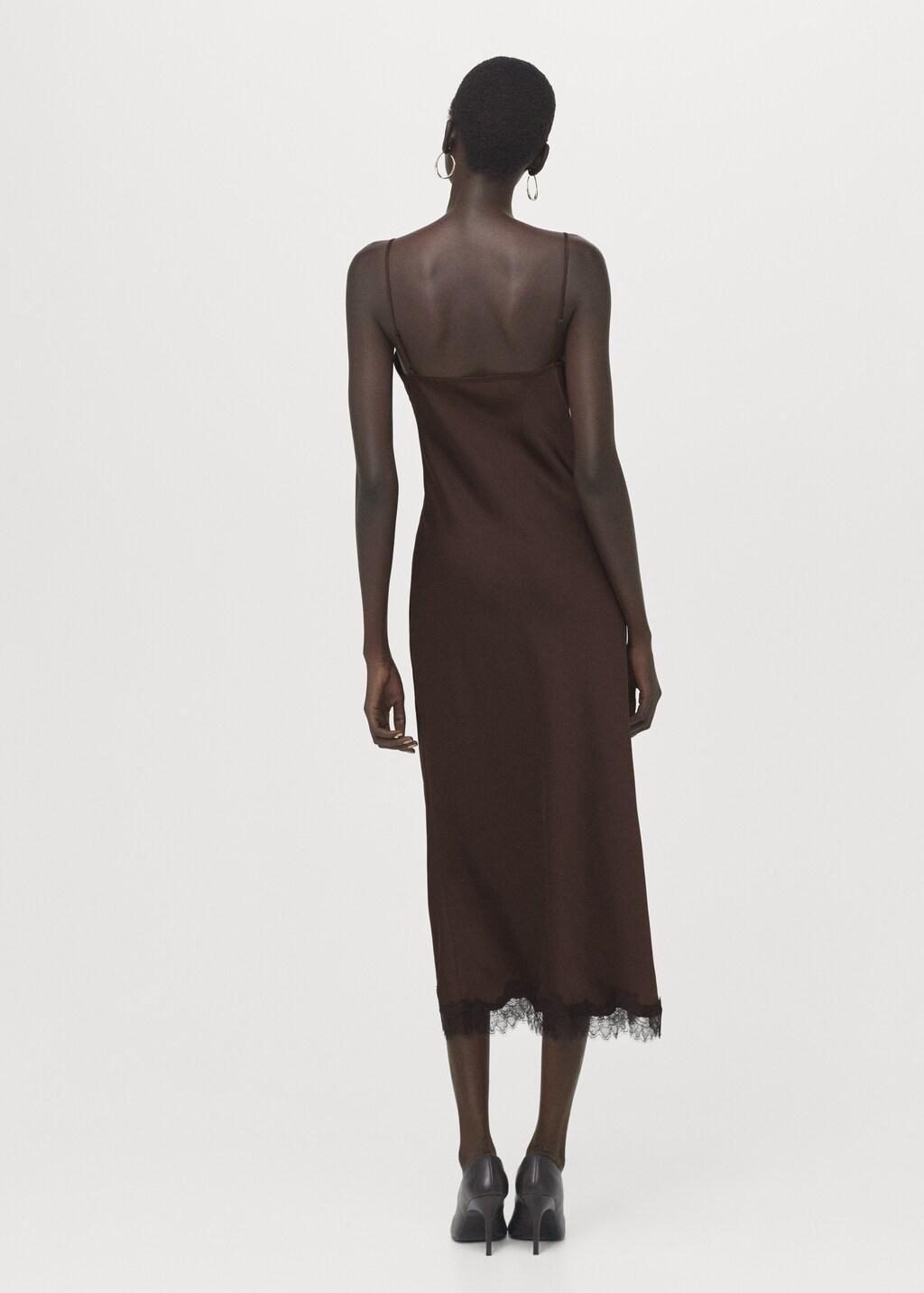 Brown Satin Camisole Dress, Brown, medium