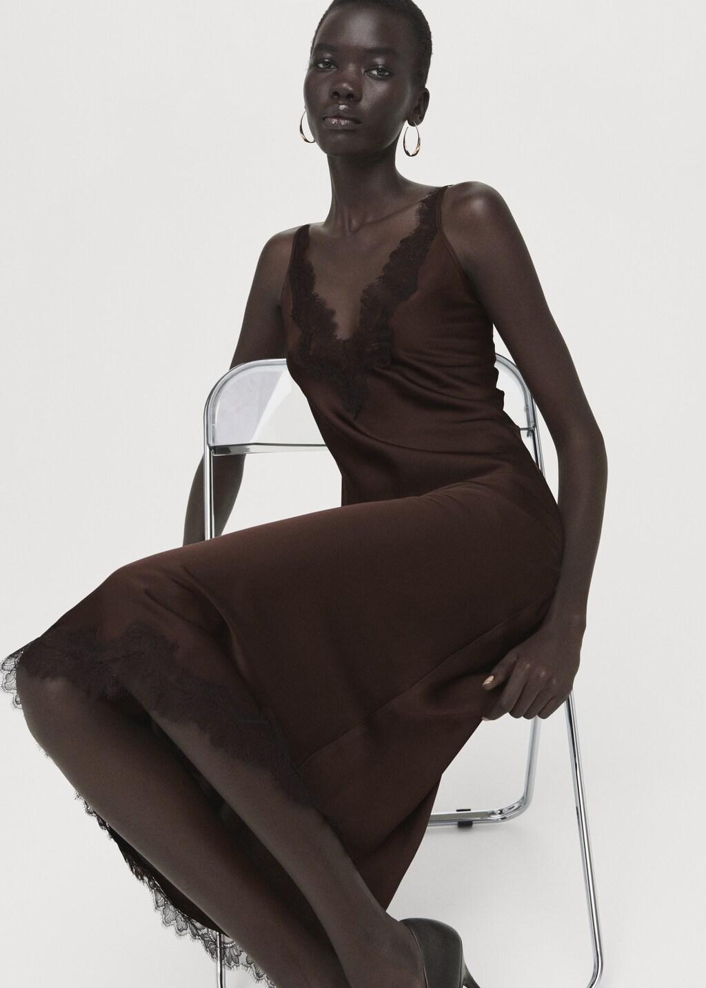 Brown Satin Camisole Dress, 0201_30, large image number 3