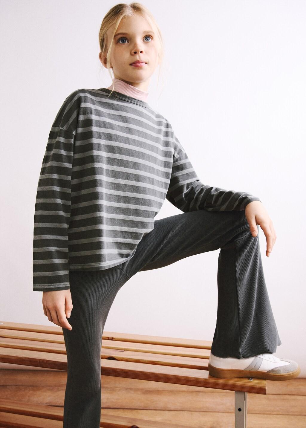 Grey Striped Oversized T-Shirt, Kids Girls, Charcoal, large image number 0