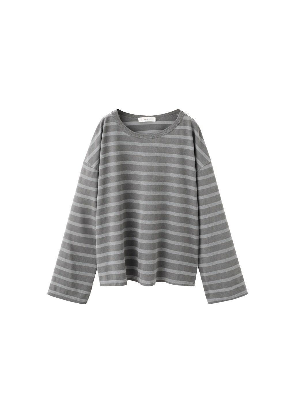Grey Striped Oversized T-Shirt, Kids Girls, Charcoal, large image number 4