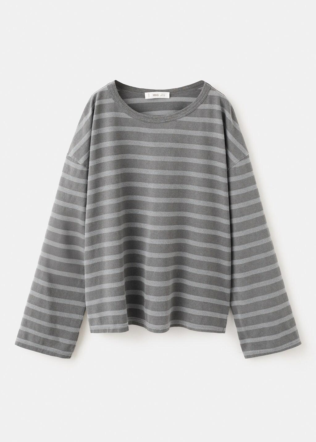 Grey Striped Oversized T-Shirt, Kids Girls, Charcoal, large image number 5