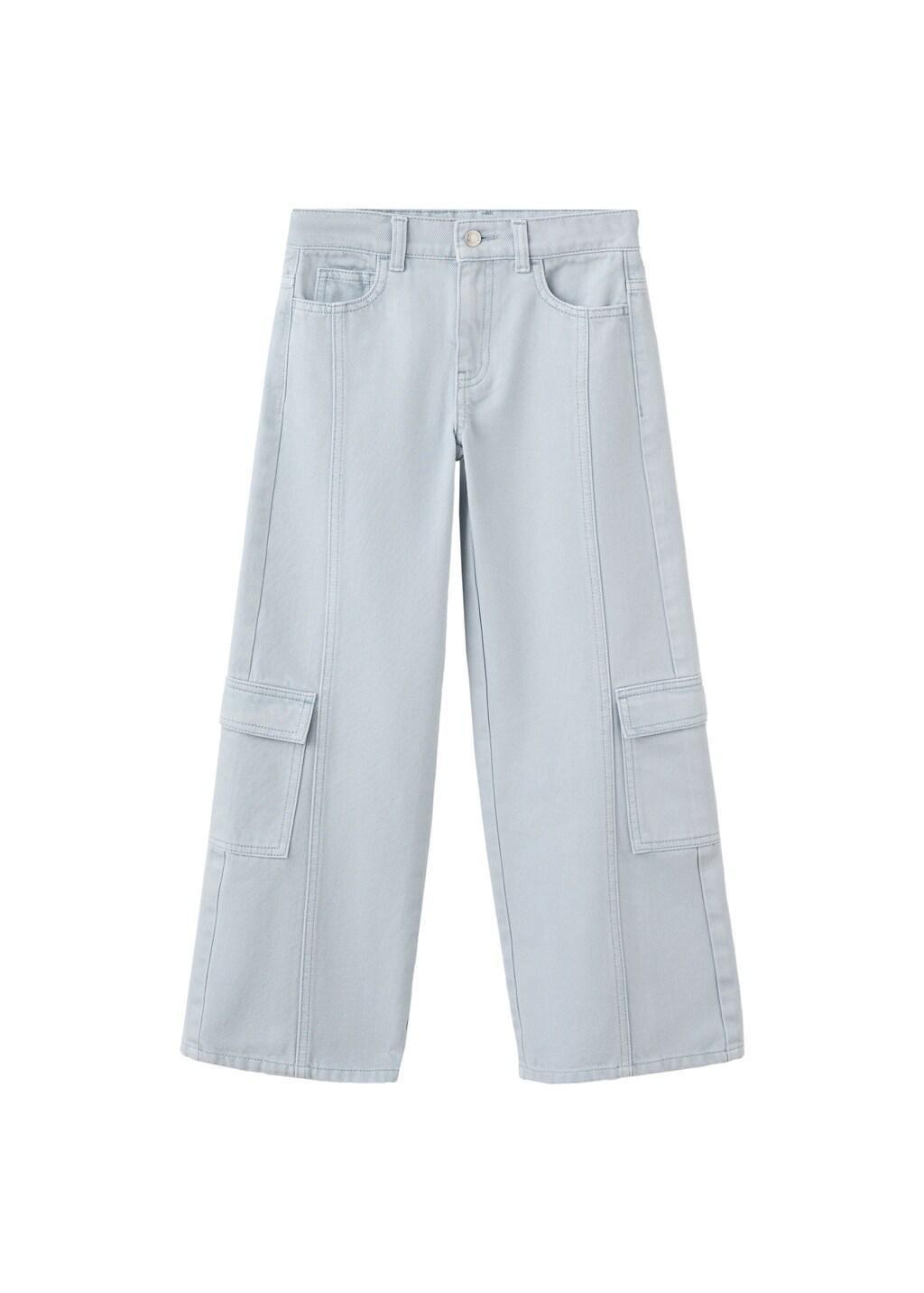 Blue Cargo Denim With Stitching, Kids Girls, Light-Pastel Blue, large image number 5
