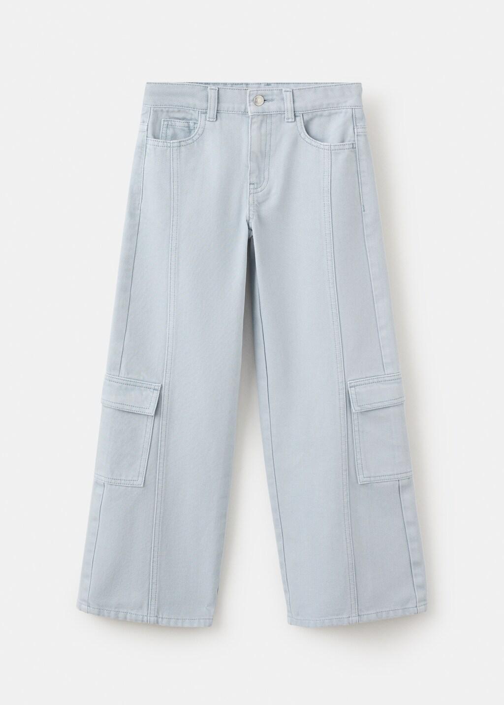 Blue Cargo Denim With Stitching, Kids Girls, Light-Pastel Blue, large image number 6