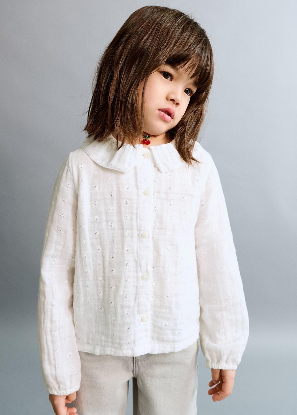 White Blouse With Peter Pan Collar, Baby Girl, White, large image number 0