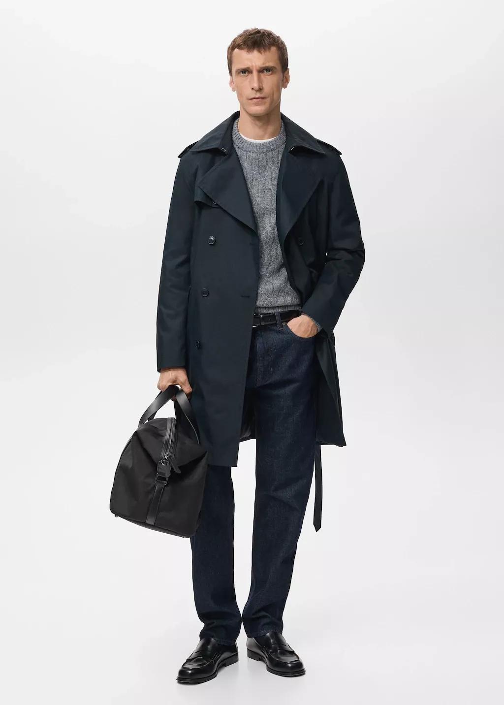Navy Water-Repellent Belted Trench Coat, Navy, medium