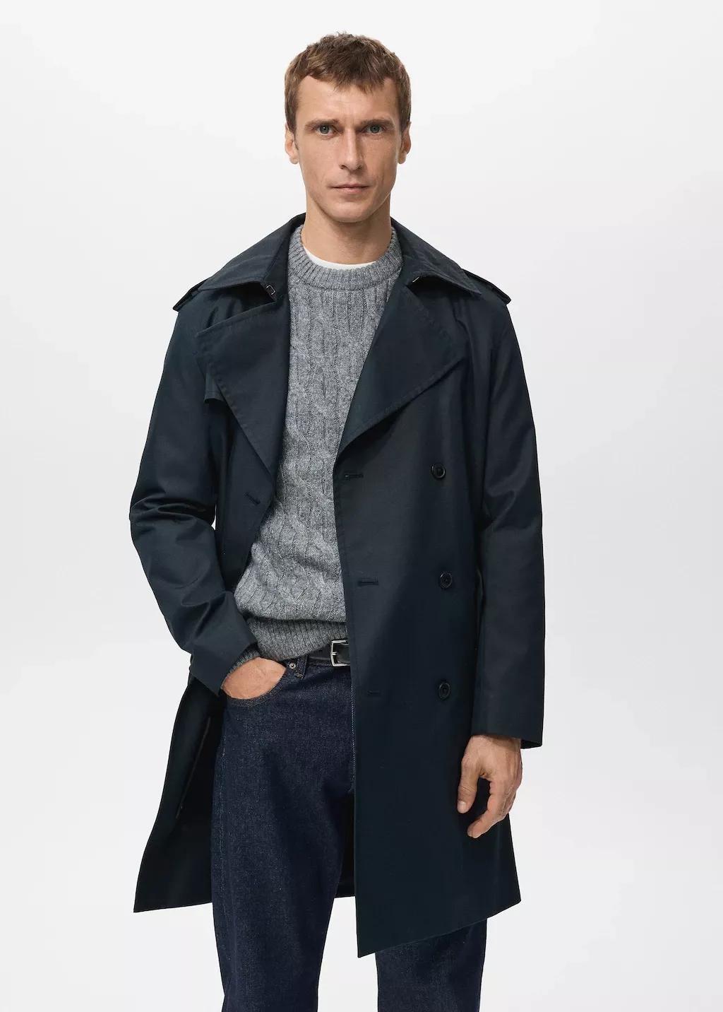 Navy Water-Repellent Belted Trench Coat, Navy, large image number 3