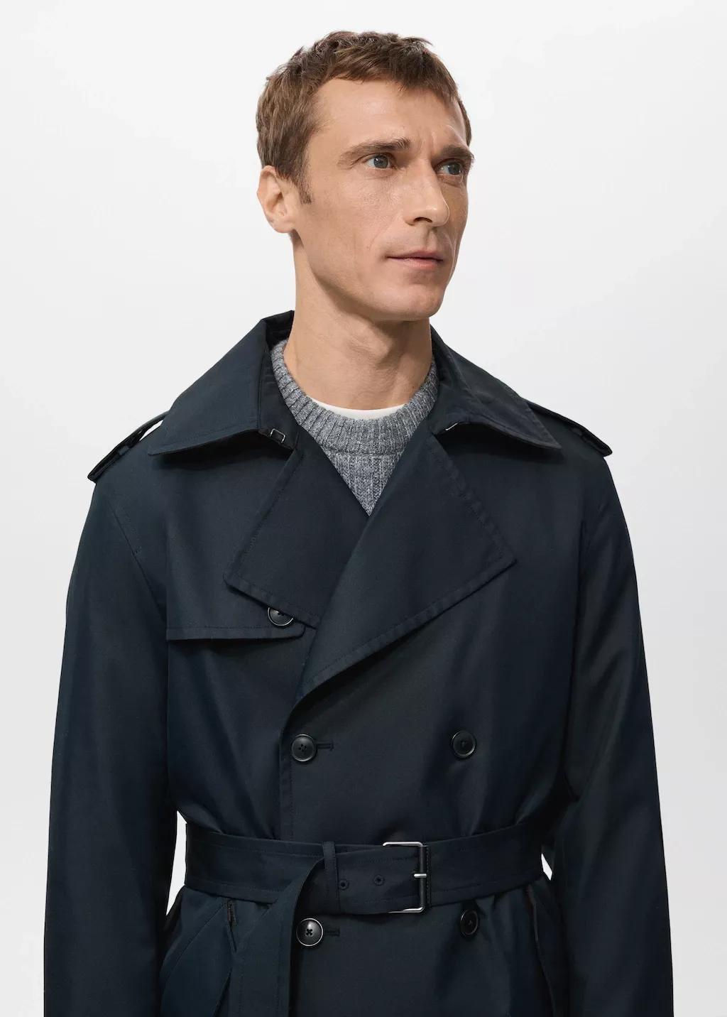 Navy Water-Repellent Belted Trench Coat, Navy, large image number 4