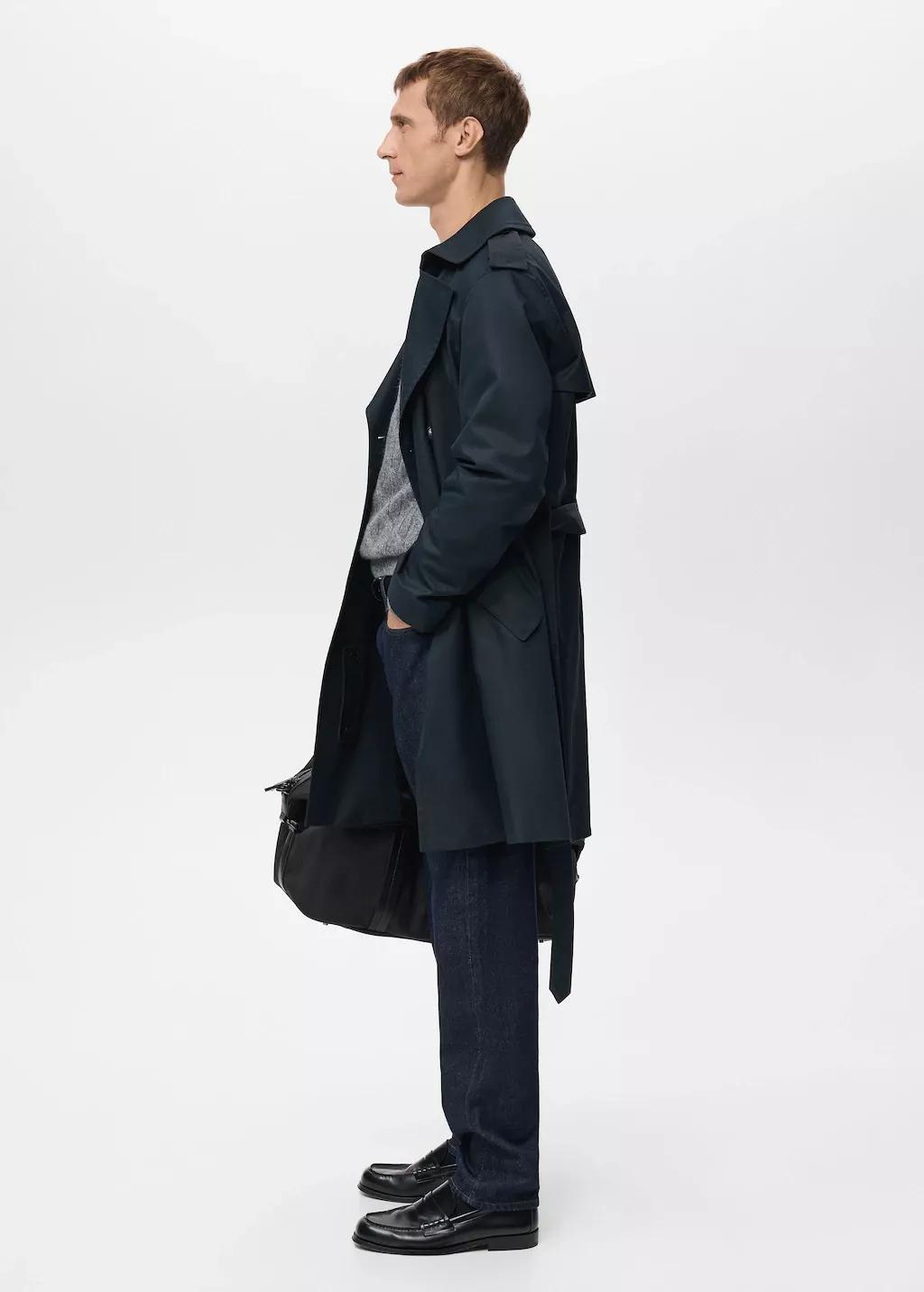 Navy Water-Repellent Belted Trench Coat, Navy, large image number 6