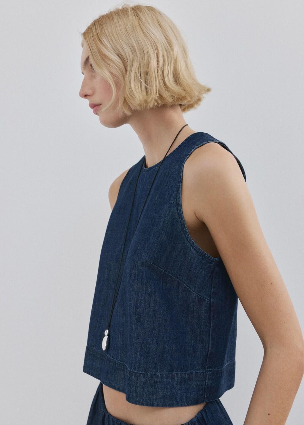 Blue Denim Top With Seam Detail, Open Blue, large image number 3