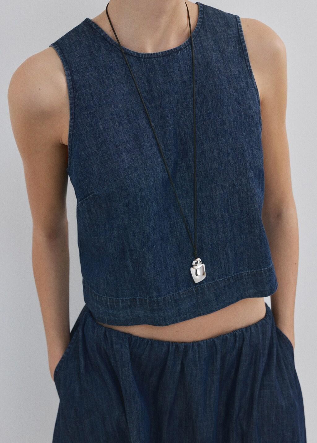 Blue Denim Top With Seam Detail, Open Blue, large image number 5