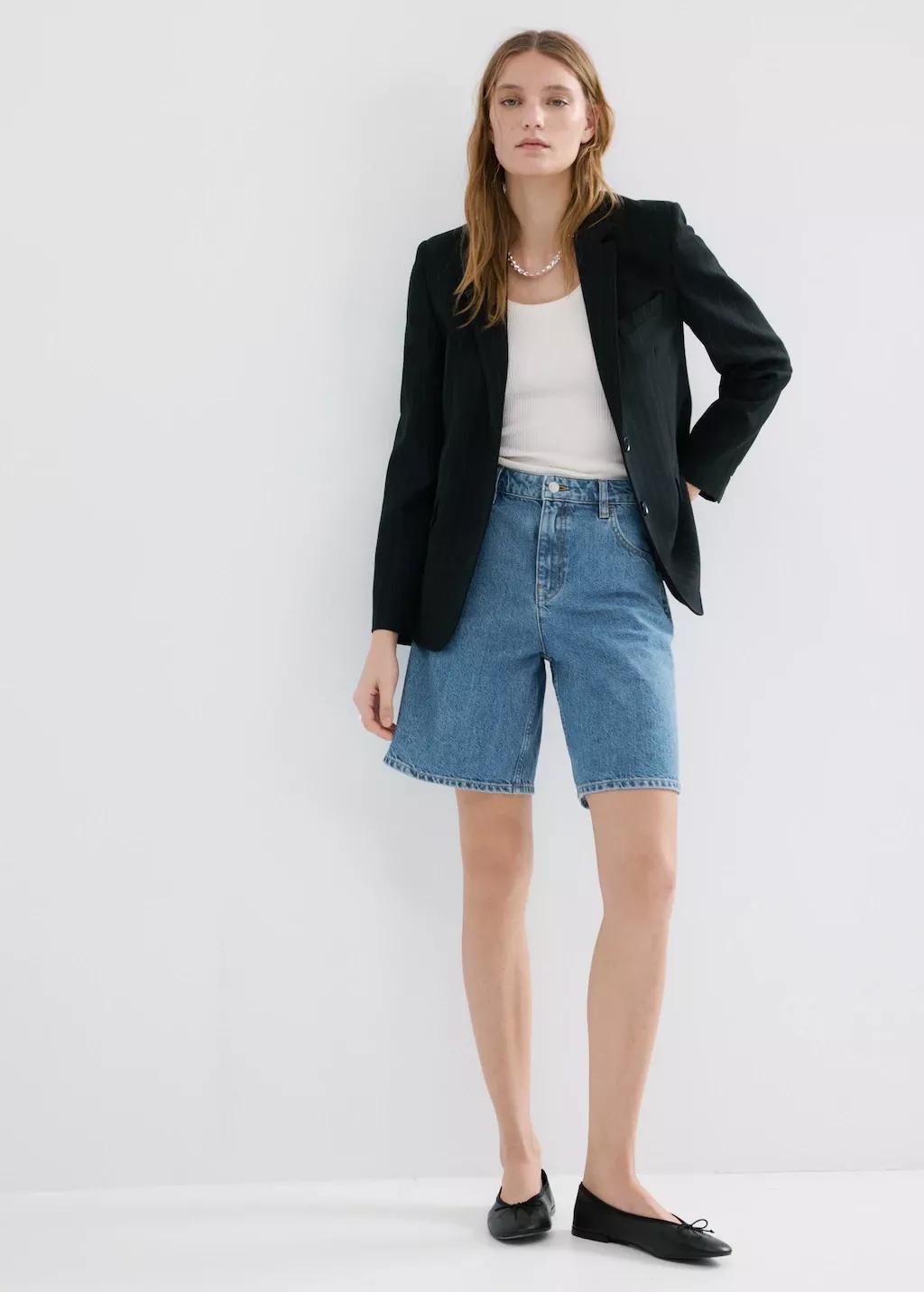 Blue High-Waist Straight-Fit Denim Shorts, Open Blue, medium