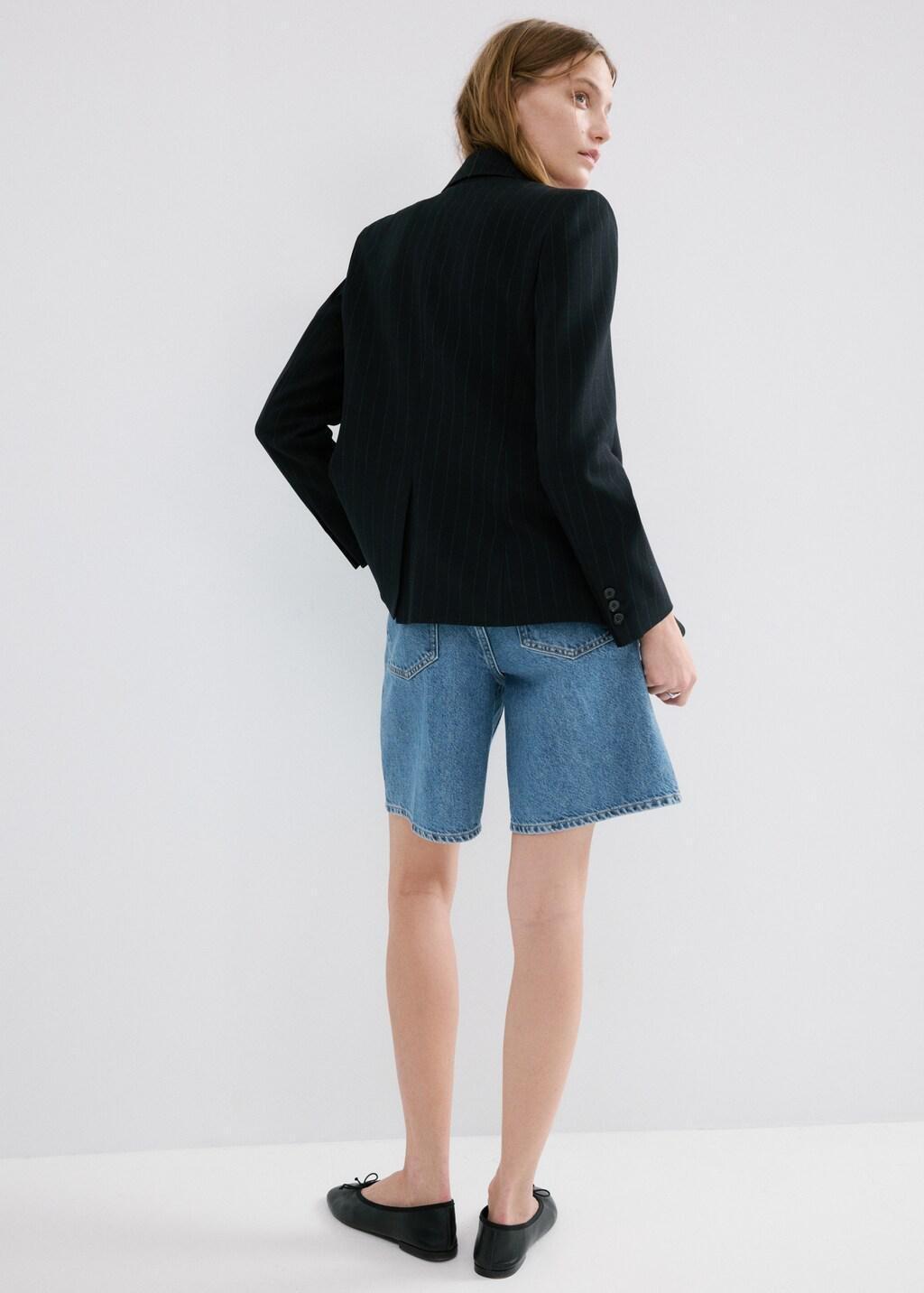 Blue High-Waist Straight-Fit Denim Shorts, Open Blue, medium