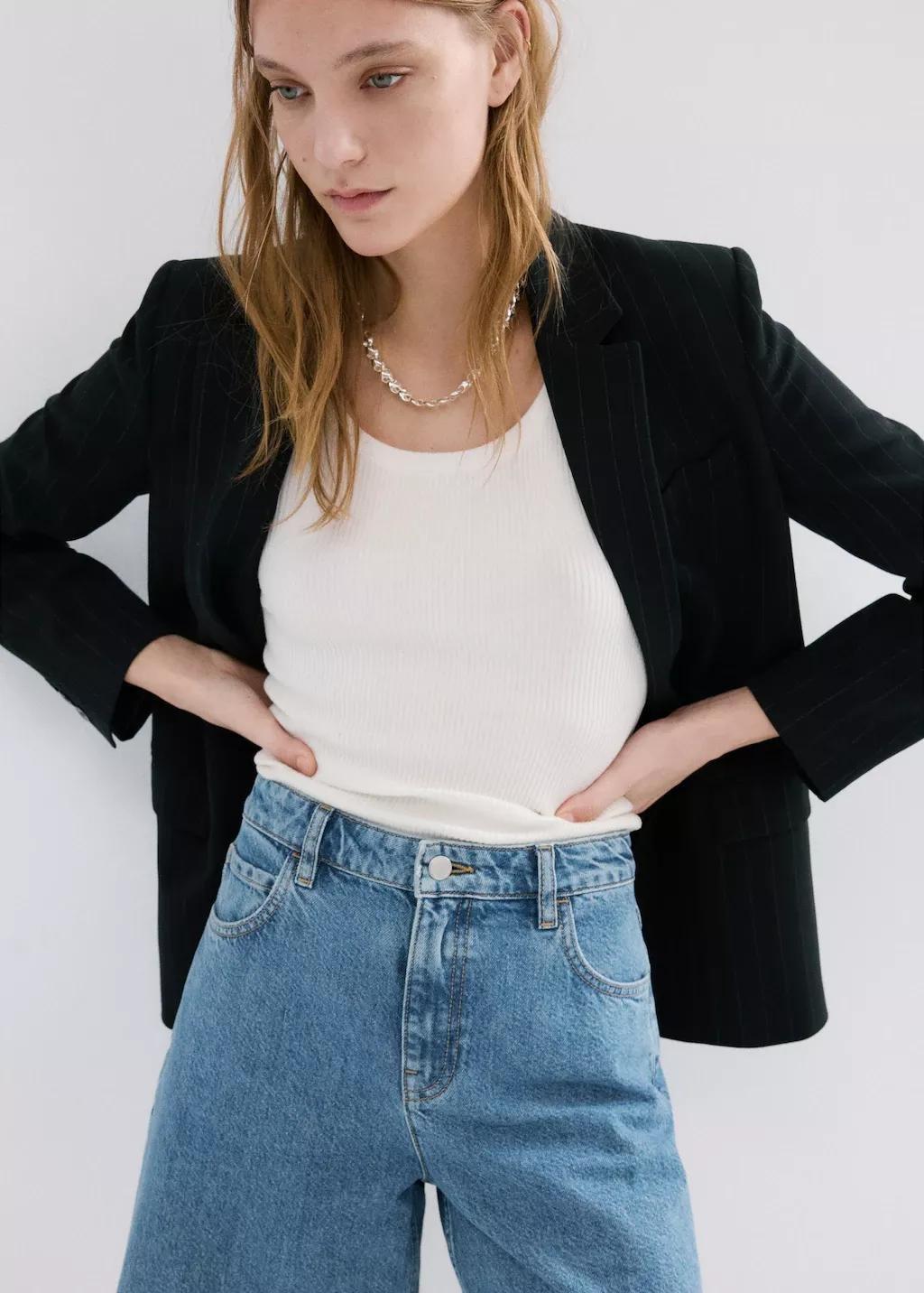 Blue High-Waist Straight-Fit Denim Shorts, Open Blue, large image number 4