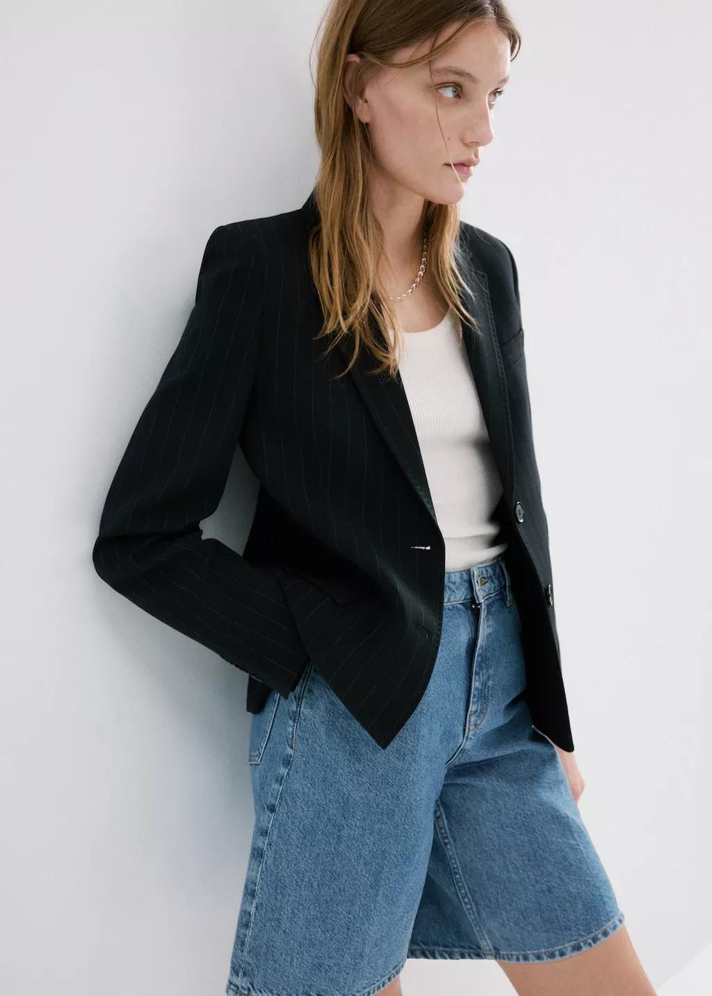 Blue High-Waist Straight-Fit Denim Shorts, Open Blue, large image number 7