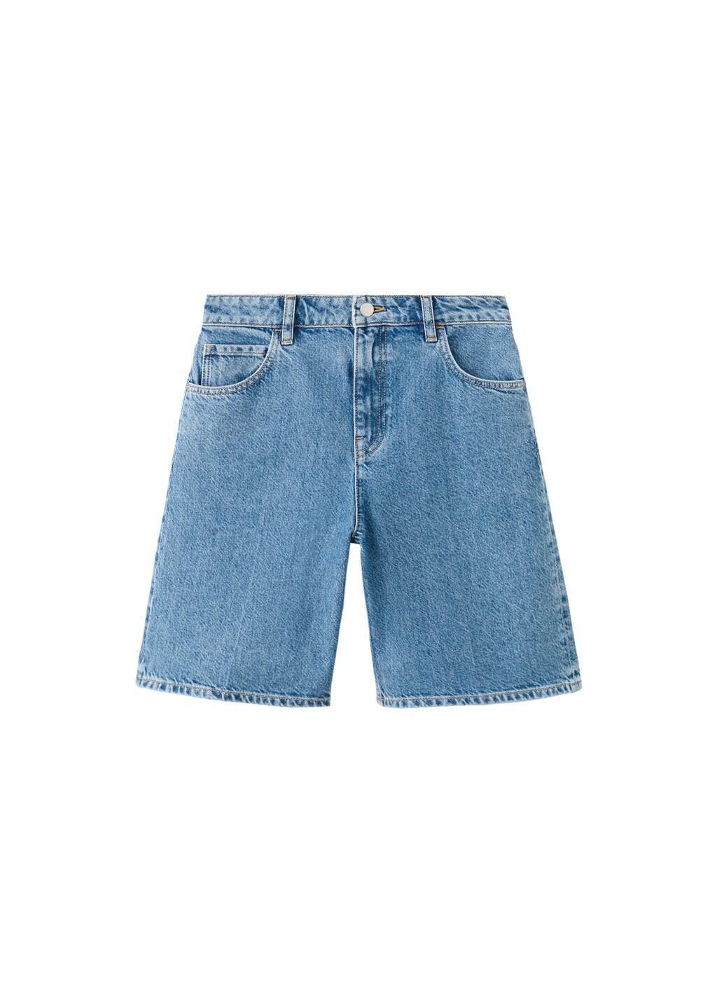 Blue High-Waist Straight-Fit Denim Shorts, Open Blue, large image number 8