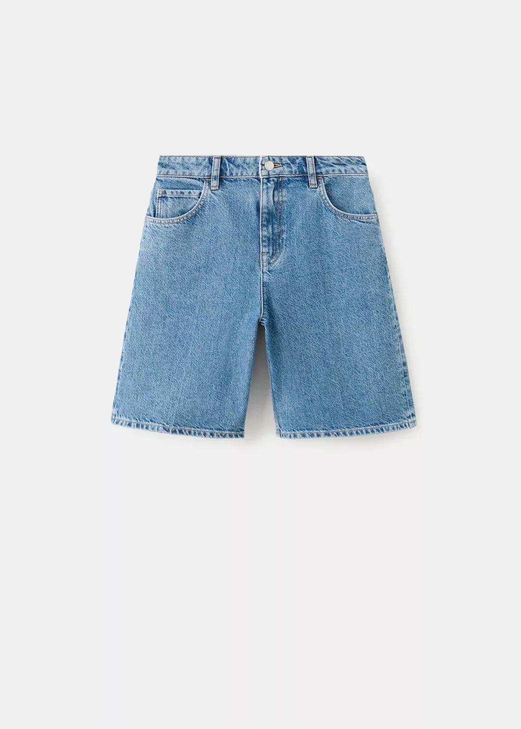 Blue High-Waist Straight-Fit Denim Shorts, Open Blue, large image number 9