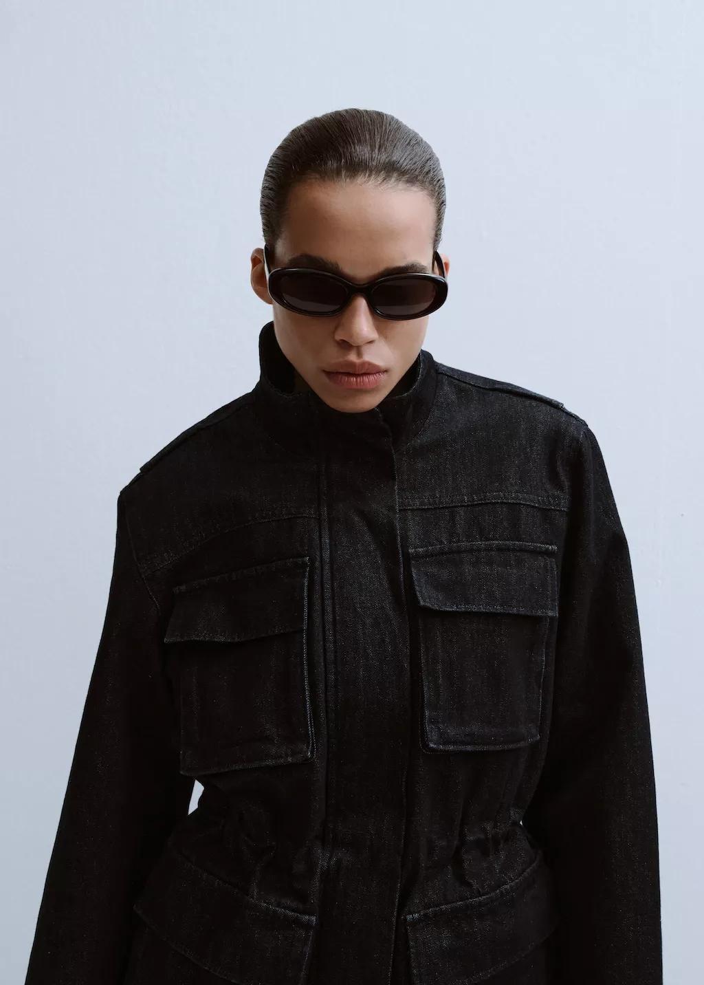 Blue Oversized Denim Parka With Pockets, Open Blue, large image number 3