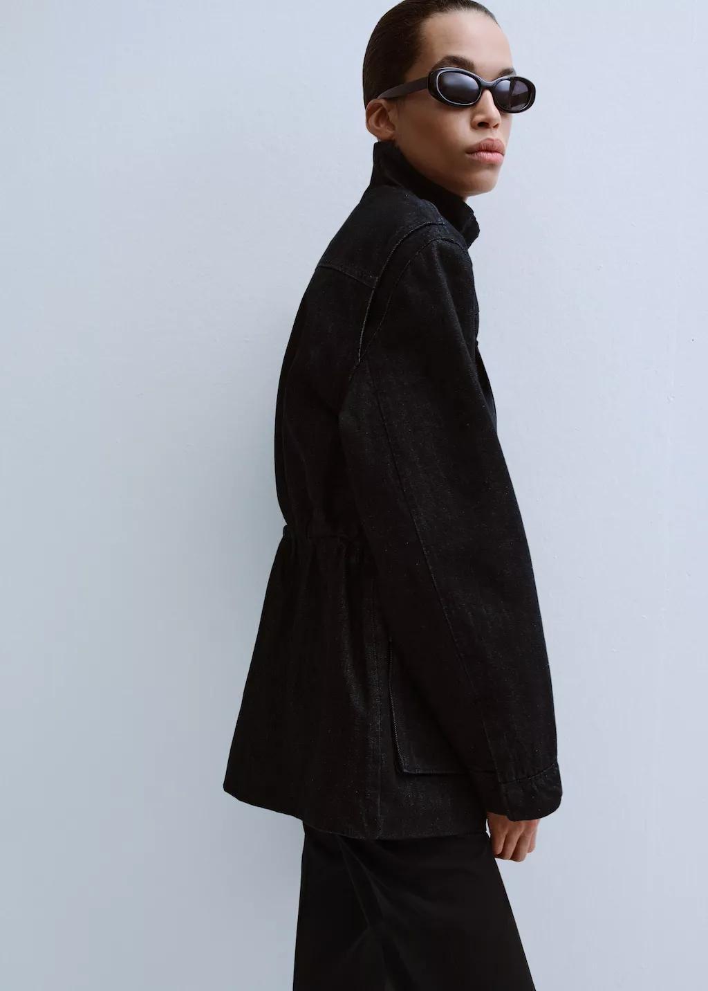 Blue Oversized Denim Parka With Pockets, Open Blue, large image number 4