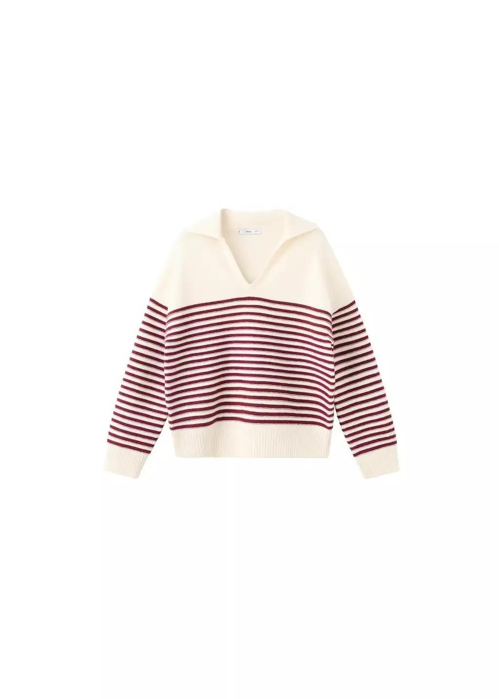 Beige Striped Polo-Neck Sweater, 0201_05, large image number 5