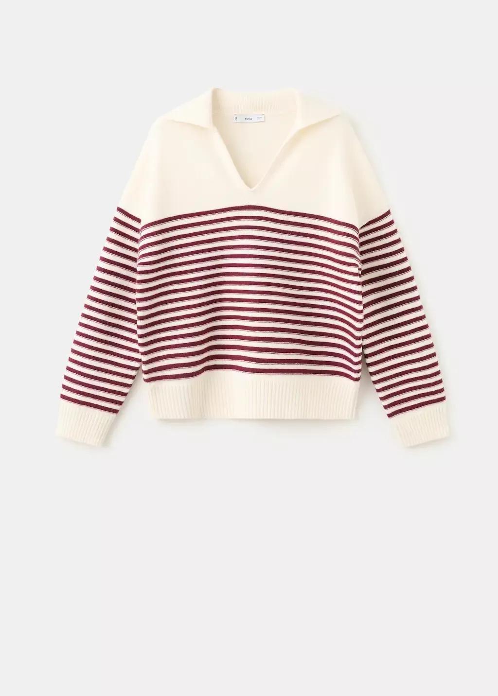 Beige Striped Polo-Neck Sweater, 0201_05, large image number 6