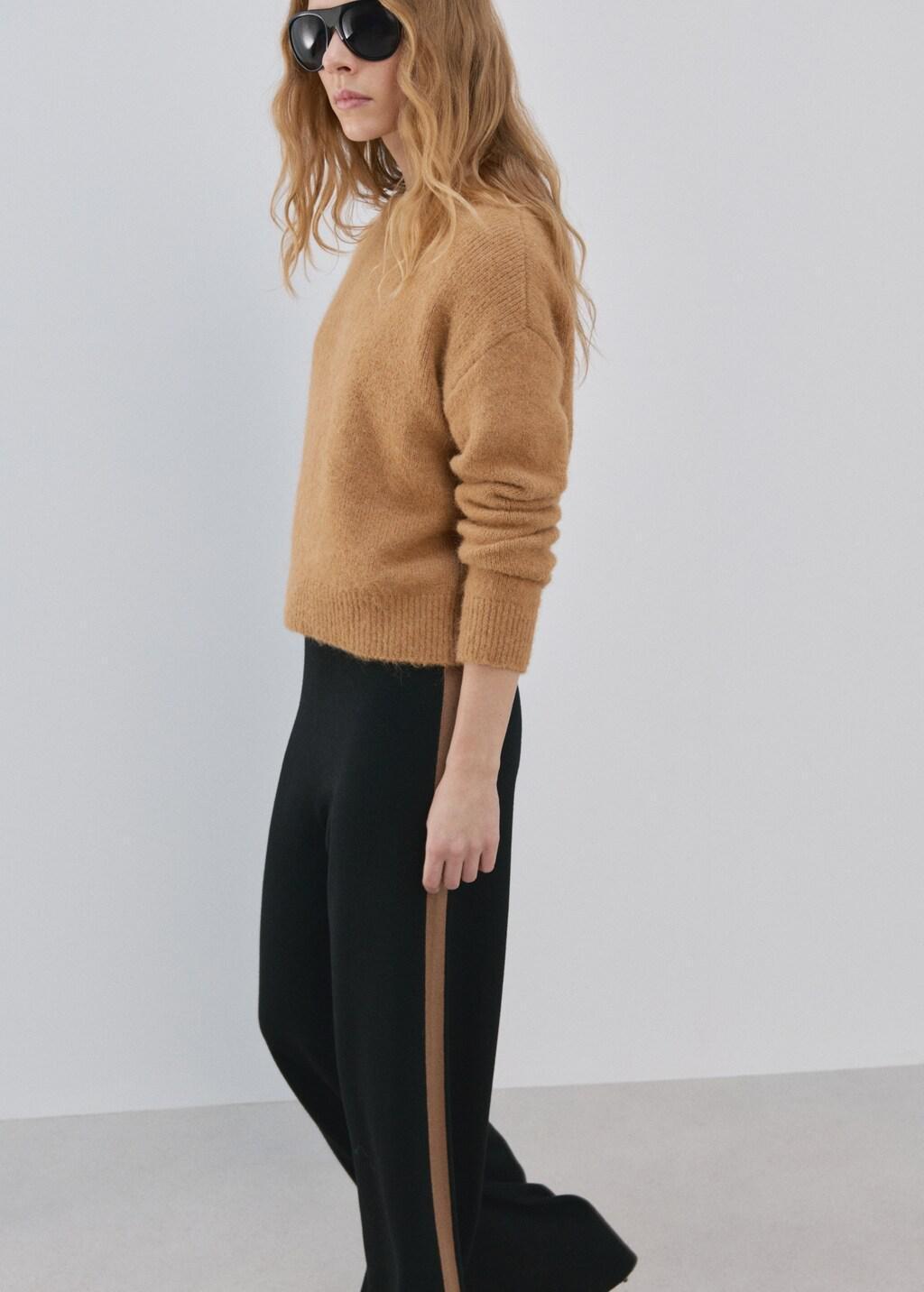 Black Contrast Stripe Knit Trousers, Black, large image number 4
