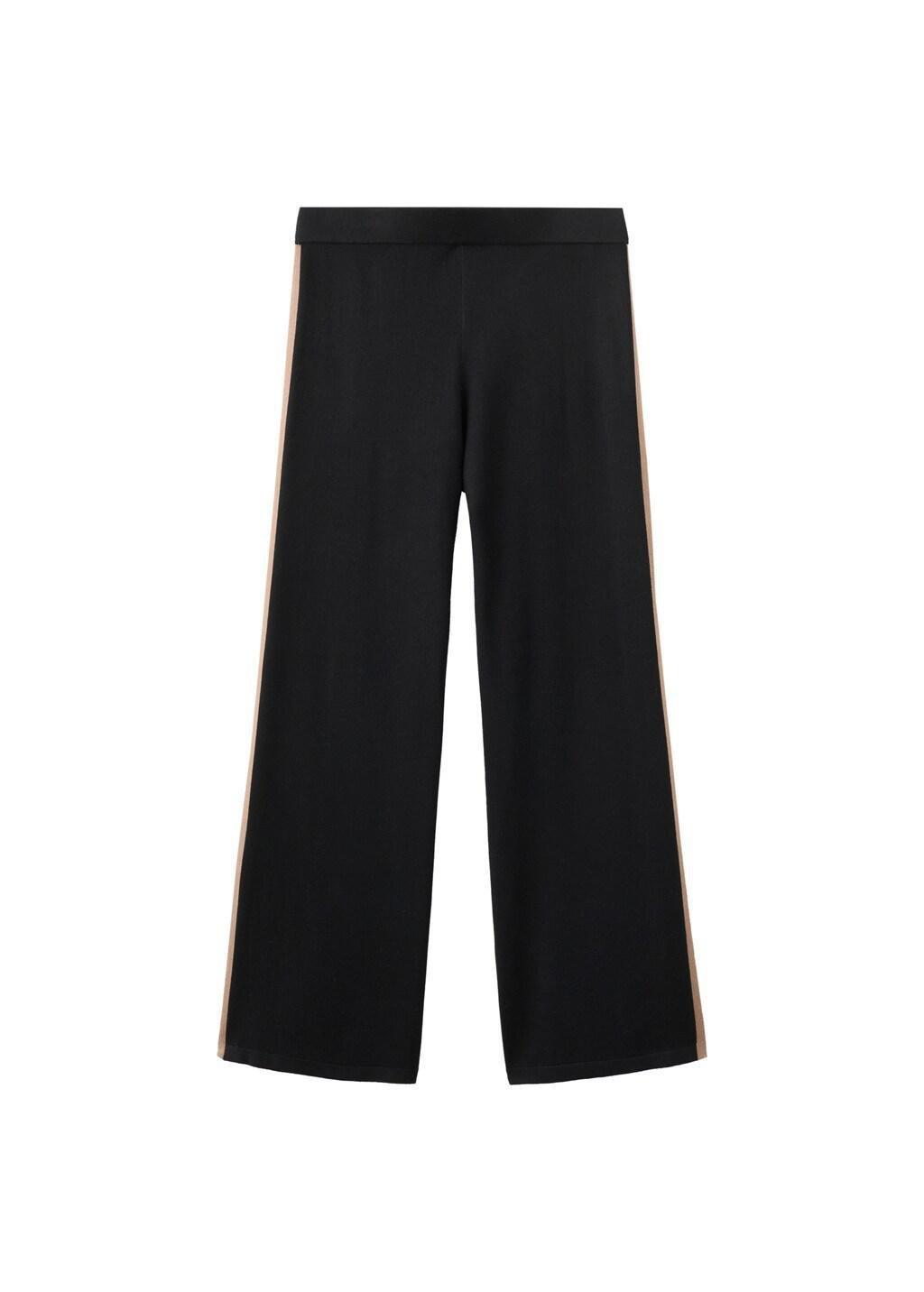 Black Contrast Stripe Knit Trousers, Black, large image number 7
