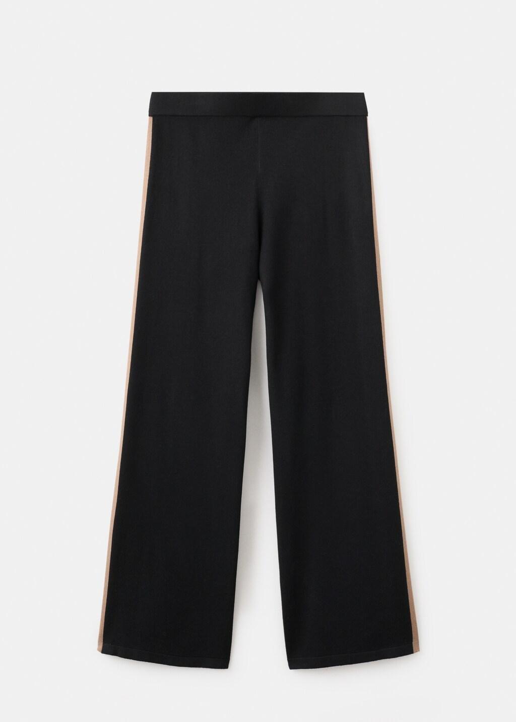 Black Contrast Stripe Knit Trousers, Black, large image number 8