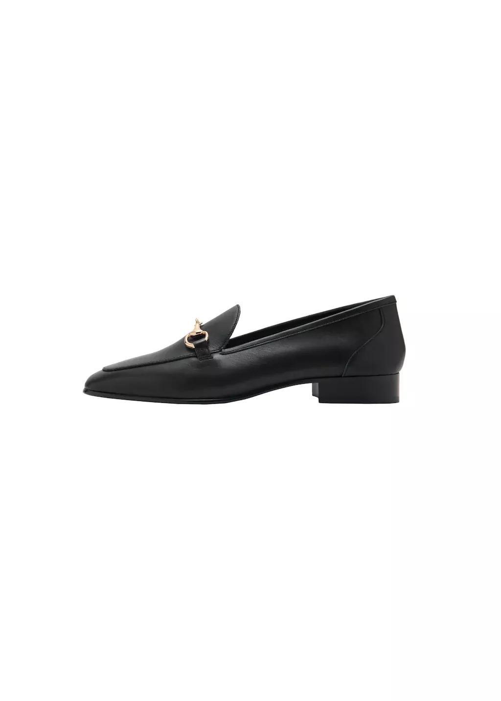 Black Buckle Leather Moccasins, Black, medium