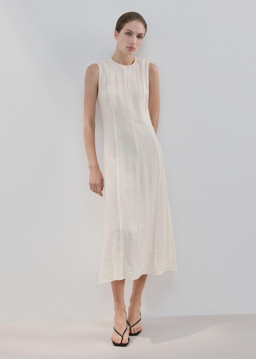 Beige A-Line Dress With Godets, Light Beige, medium