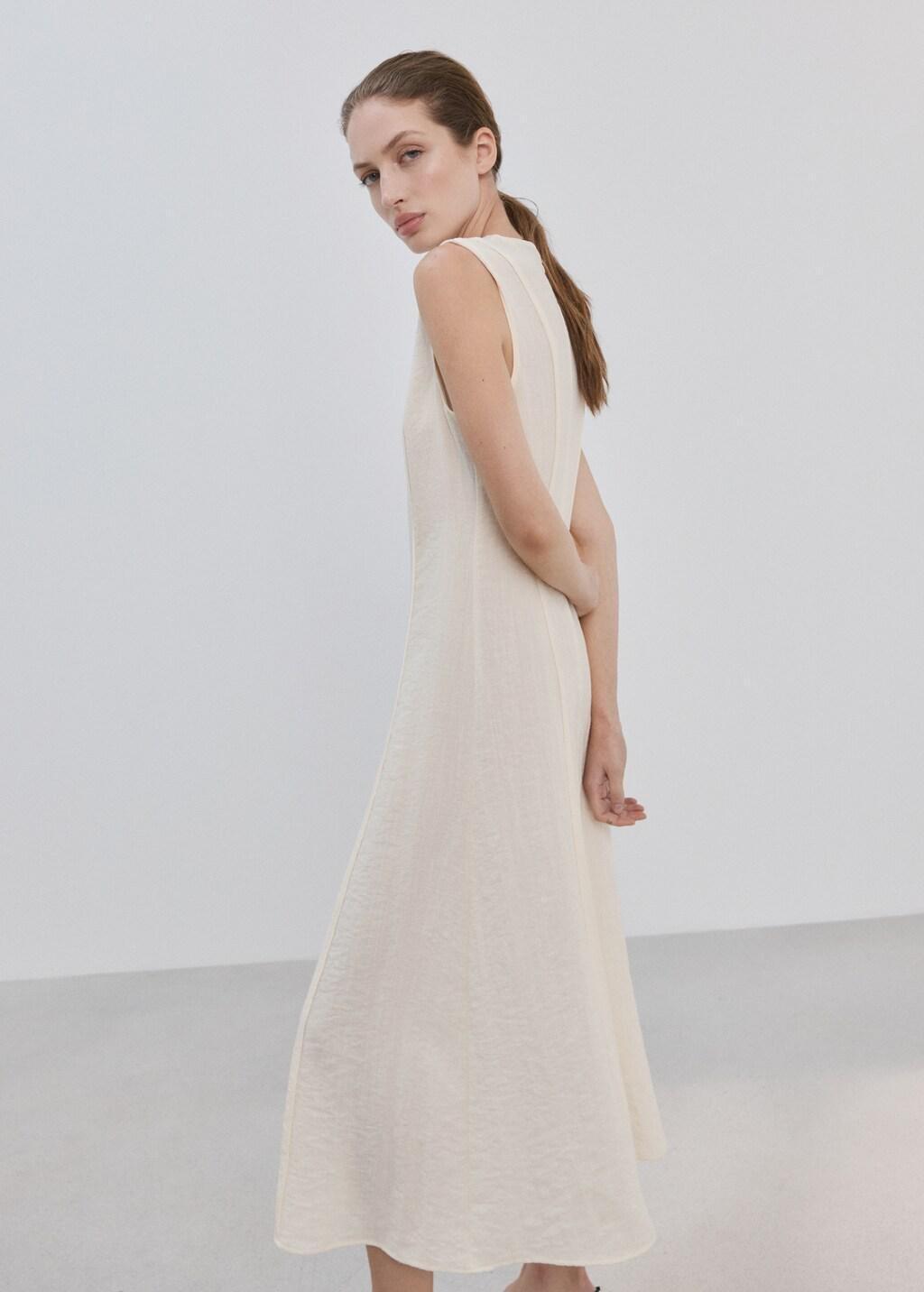 Beige A-Line Dress With Godets, Light Beige, large image number 2