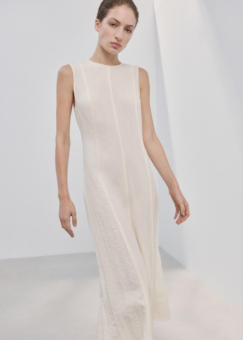 Beige A-Line Dress With Godets, Light Beige, large image number 3