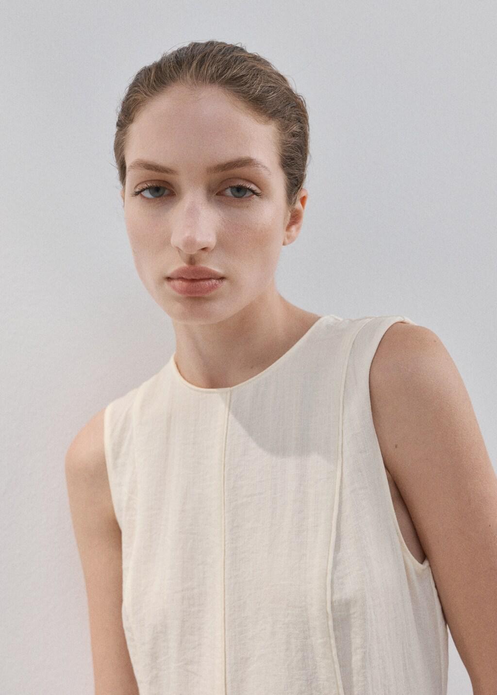 Beige A-Line Dress With Godets, Light Beige, large image number 4