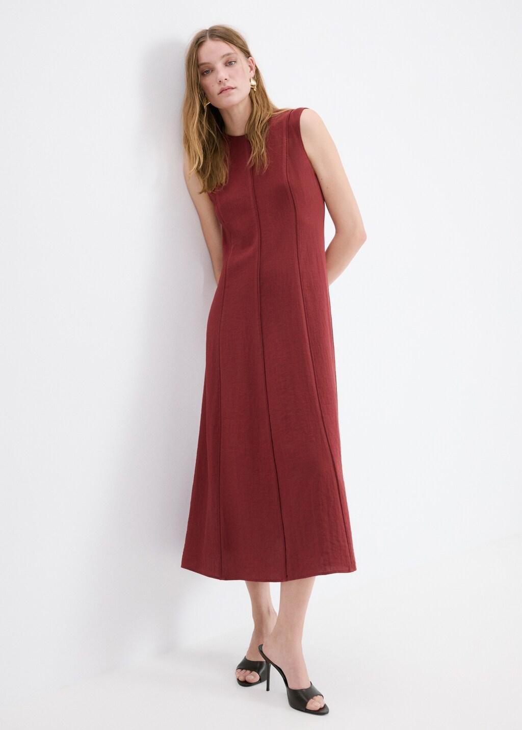 Red A-Line Dress With Godets, Dark Red, medium