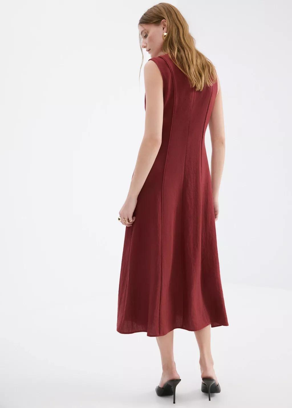 Red A-Line Dress With Godets, Dark Red, large image number 2
