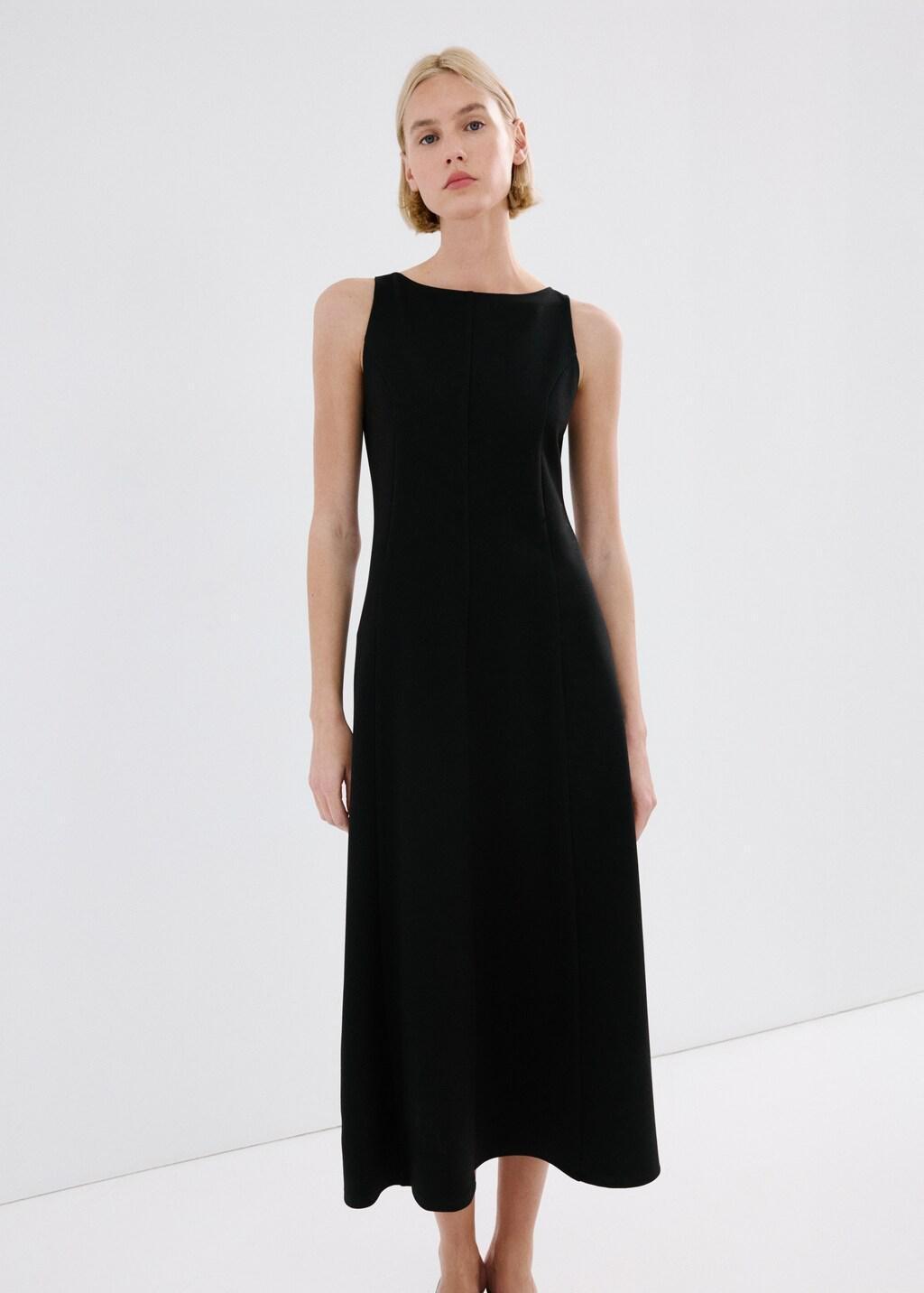 Black A-Line Dress With Godets, Black, large image number 3