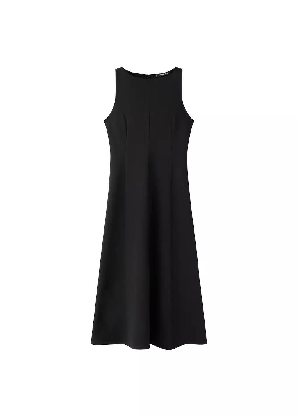Black A-Line Dress With Godets, Black, large image number 7