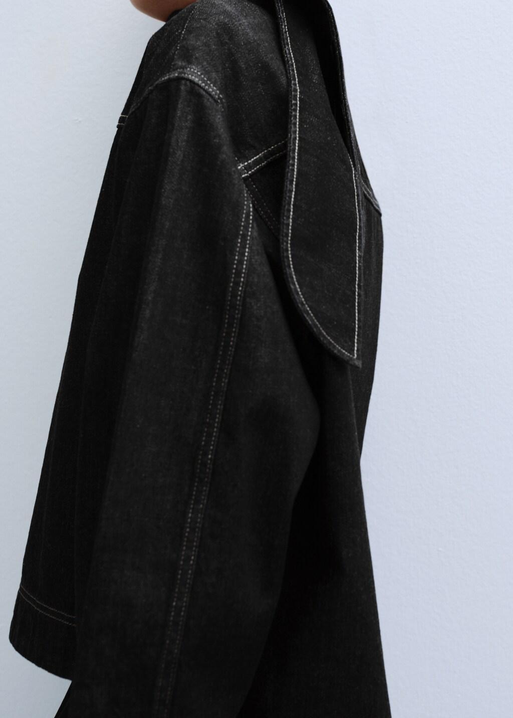 Black Denim Blouse With Knot Neck, Black, large image number 4