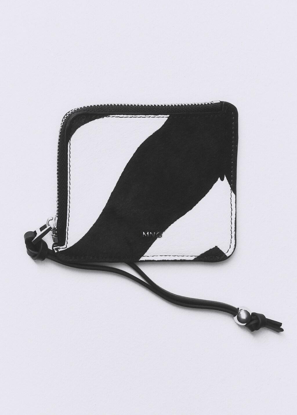 Black Zebra Hair Leather Purse, Black, medium