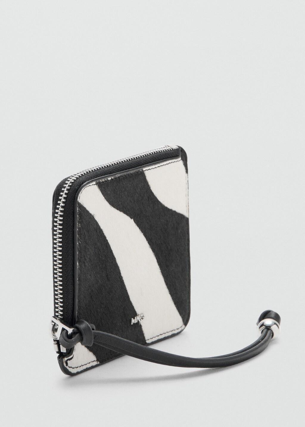 Black Zebra Hair Leather Purse, Black, medium