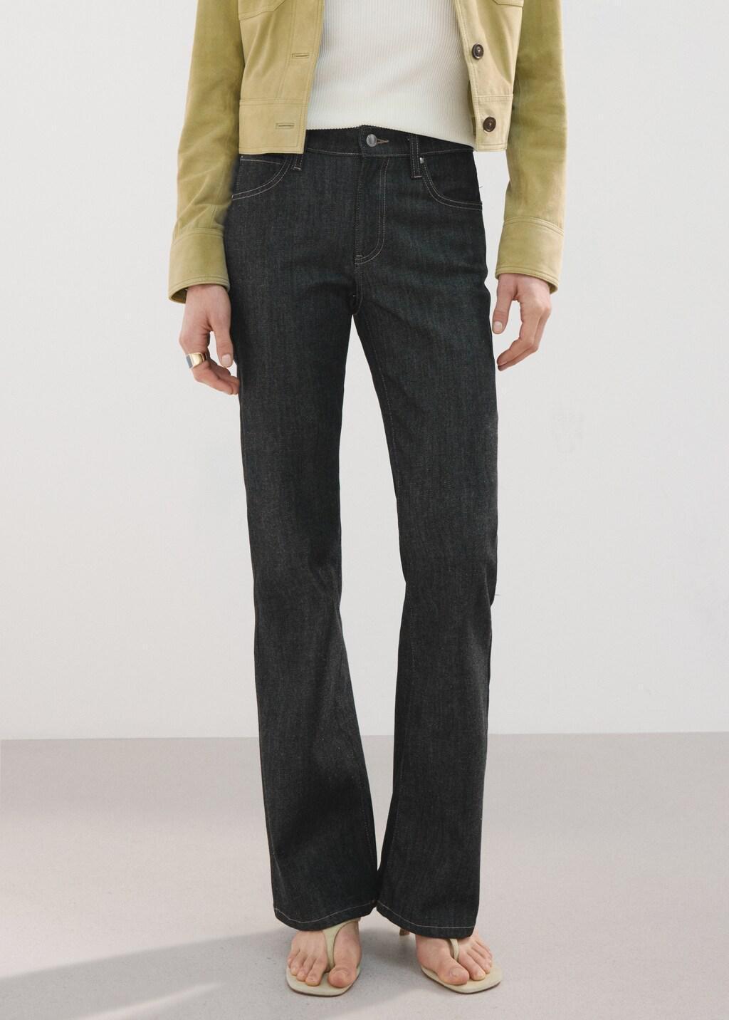 Black Mid-Rise Flared Jeans, Black, large image number 3