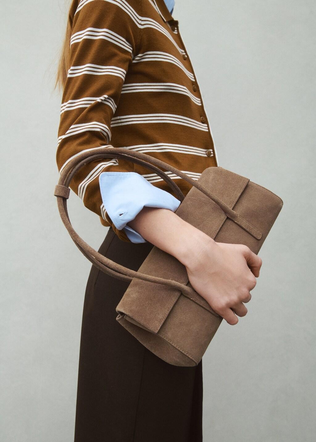 Brown Suede Shoulder Bag, Medium Brown, large image number 0