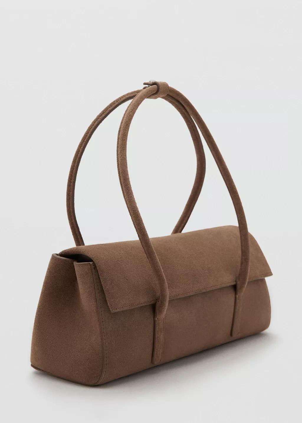 Brown Suede Shoulder Bag, Medium Brown, medium