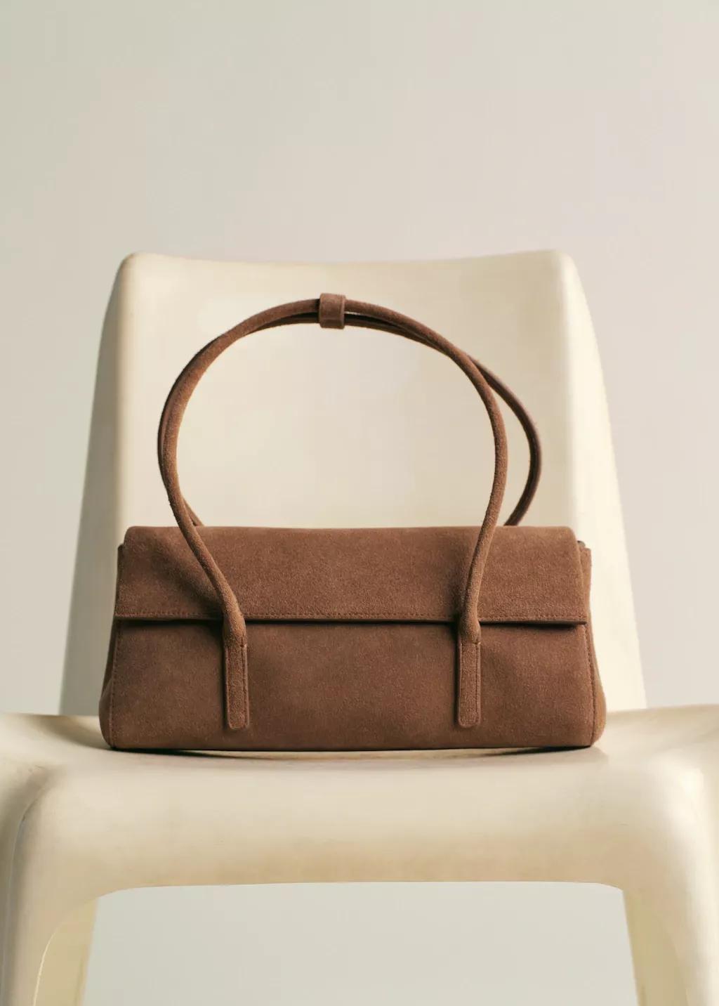 Brown Suede Shoulder Bag, Medium Brown, large image number 3