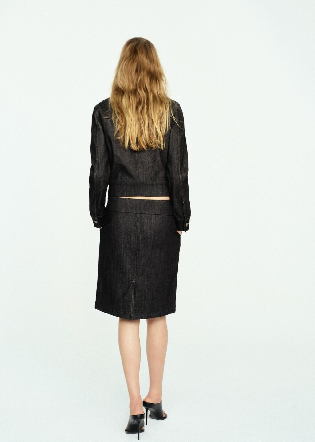 Black Fitted Denim Jacket With Pockets, Black, large image number 2