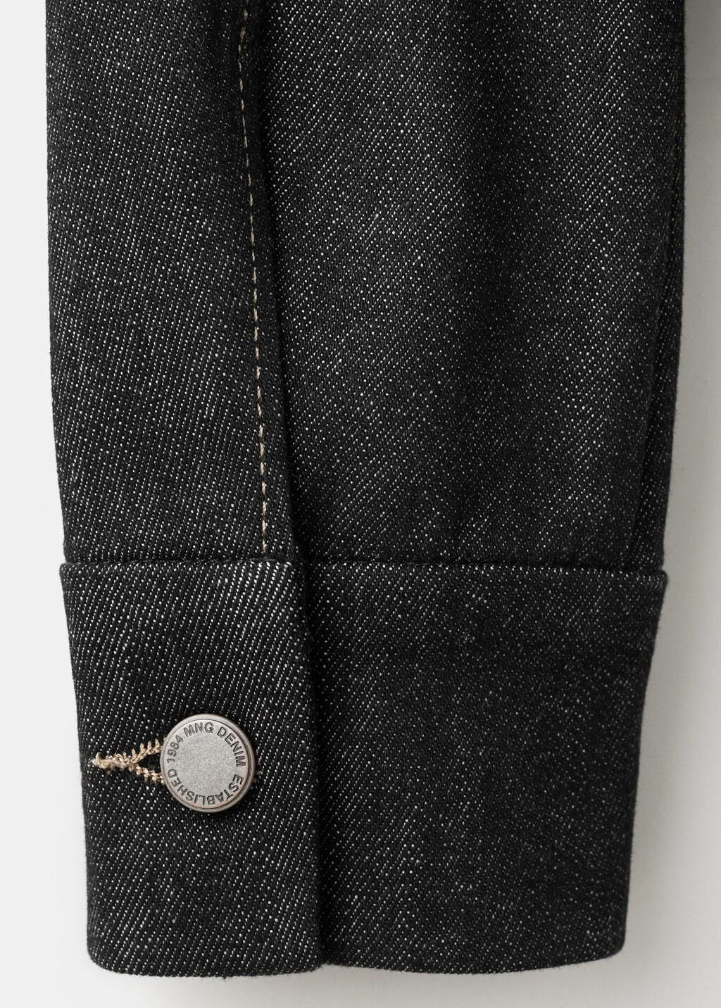 Black Fitted Denim Jacket With Pockets, Black, large image number 4
