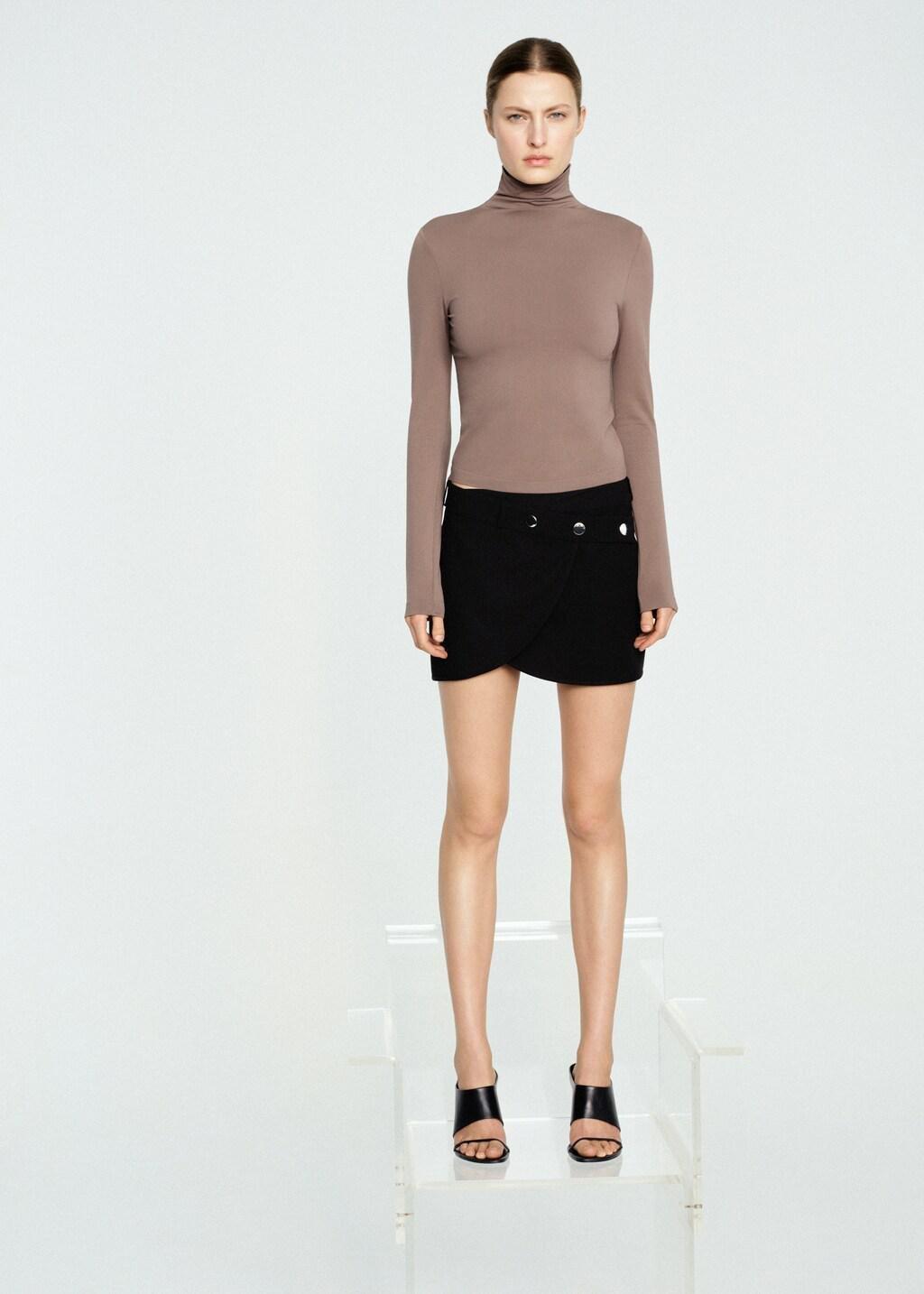 Brown Lt Pastel Fitted Turtleneck T-Shirt, Light Pastel Brown, medium